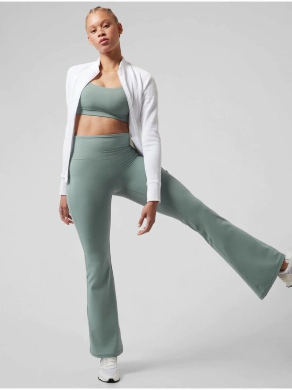 Athleta Elation Flare High-Rise Blue-Grey Stretchy Pants Small Athleisure Relax - Picture 2 of 12